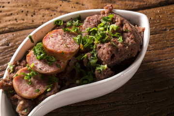 Mashed beans with sausage called Tutu de Feijao in Brazil
