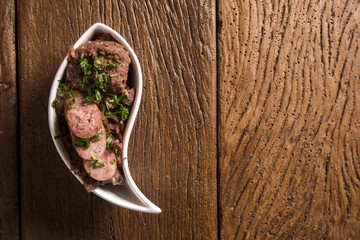 Mashed beans with sausage called Tutu de Feijao in Brazil