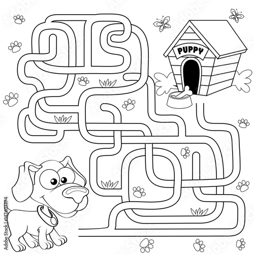 Help Puppy Find Path To His House Labyrinth Maze Game For Kids Black