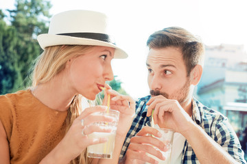 Happy young couple in the city