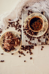 coffee with homemade cookies and coffee beans
