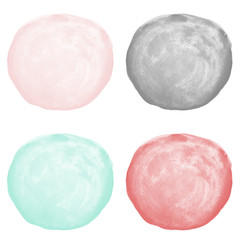 Set of watercolor blots isolated on white background. Pink, turquoise, gray and red stains.