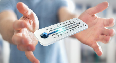 Businessman checking the temperature drop 3D rendering