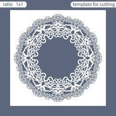 Laser cut wedding invitation card template.  Cut out the paper card with lace pattern.  Greeting card. Photo frame are laser cut from a plate. Vector.
