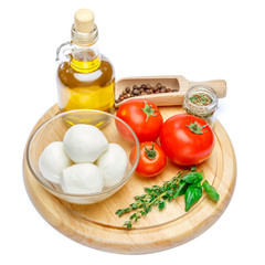 traditional italian products parmesan or parmigiano and mozarella on cutting board