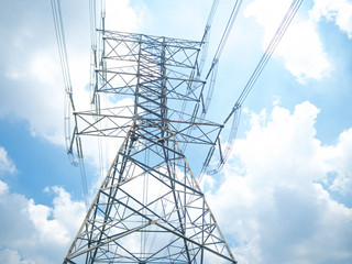 high voltage post.High-voltage tower sky background.