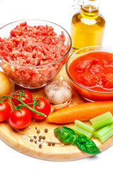 tradition italian lasagna ingridients on cutting board