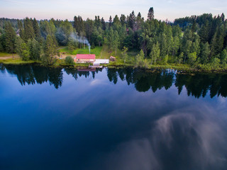 Obraz premium House by the lake, view from the air