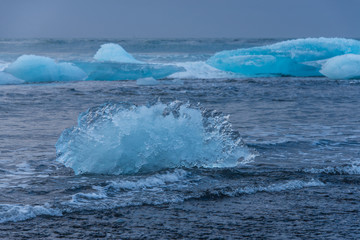 ice rock on the black beach,Iceland