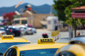 Yellow turkish taxi car in Turkey
