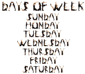 Black dressed people forming word DAYS OF WEEK