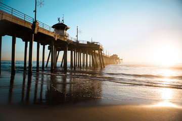 beautiful sunset at Huntington Beach Pier, California