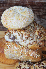 Pyramid of buns with different seeds