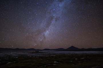 Night time landscape at the Laguna Colorad in the Potosi Department of Bolivia