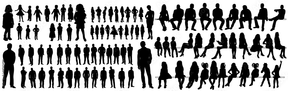 Wall mural silhouettes people, collection, girls men, children