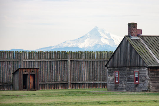 Fort Vancouver, Washington With Mt. Hood As A Backdrop.