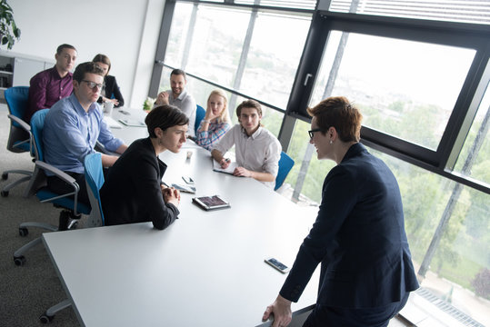 Group of young people meeting in startup office