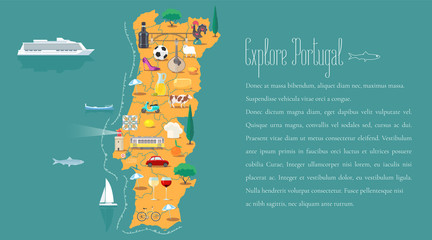 Map of Portugal horizontal article layout vector illustration