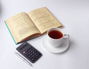 Office supplies on white background