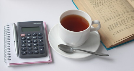 Office supplies on white background