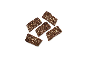 Black bread with seeds on white background
