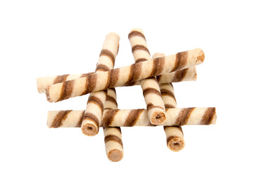 wafer rolls with chocolate isolated on white background