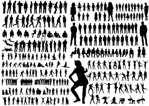  illustration, silhouettes people, collection, girls men, children, silhouettes people dancing