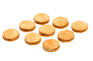 stacked short pastry cookies isolated on white background