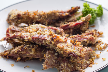 Lamb ribs on plate