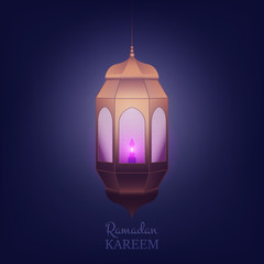 Ramadan Kareem Islamic design. Arabian background with lantern and shiny light.