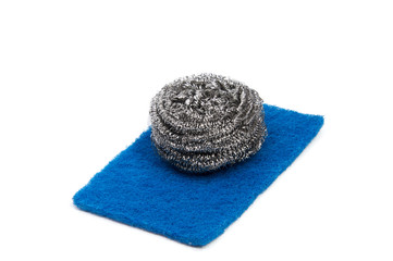 Top view of kitchen scourer pads isolated on white