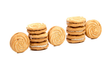 stacked short pastry cookies isolated on white background