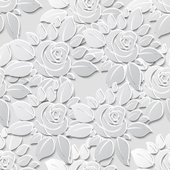Flower seamless pattern background with 3D elements with shadows. Paper cut.
