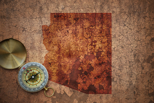 map of arizona state on a old vintage crack paper