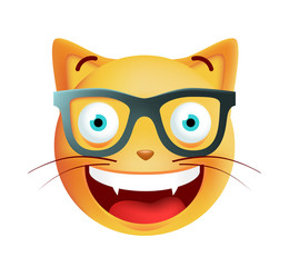 Cute Emoticon Cat with Glasses on White Background. Isolated Vector Illustration 