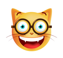 Cute Emoticon Cat with Glasses on White Background. Isolated Vector Illustration 