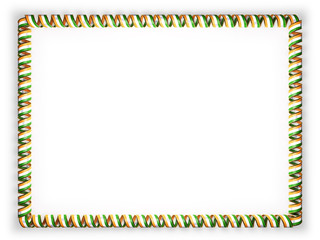 Frame and border of ribbon with the India flag, edging from the golden rope. 3d illustration