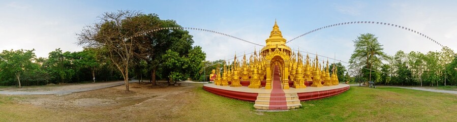 Fototapeta na wymiar Panorama of Golden pagoda in WatPaSawangBun Temple