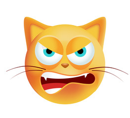 Cute Angry Emoticon Cat on White Background. Isolated Vector Illustration 