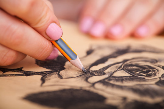 Closeup of drawing at the desk