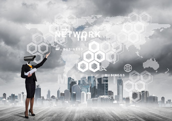 Concept of security and privacy protection with camera headed woman