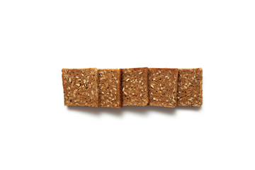 Black sliced toast bread on white background
