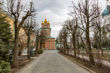 SERGIEV POSAD, RUSSIA - APRIL 26, 2017: Architecture of the ensemble of orthodox buildings of the Holy Trinity Saint-Sergius Lavra

