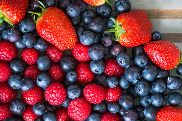 Obraz premium Variety of Fresh Berries such as Blueberries, Raspberries and Strawberries