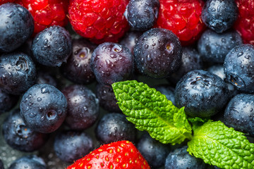 Variety of Fresh Berries such as Blueberries, Raspberries and Strawberries