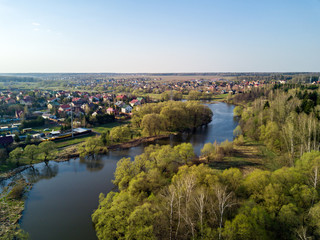 Fototapeta na wymiar Aerial view of the river. Spring. Russia. New Moscow.