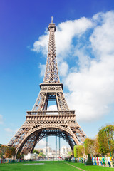 Fototapeta na wymiar Eiffel Tower at sunny day close up, Paris, France