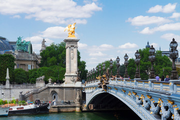 arch of Bridge of Alexandre III over river Seine at summer day, France
