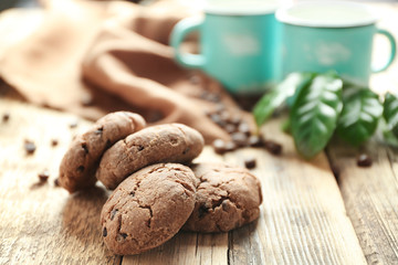 Delicious coffee cookies on kitchen table
