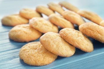 Fototapeta na wymiar Tasty sugar cookies on wooden table